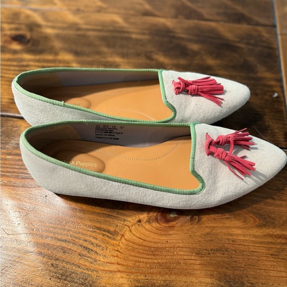 HUSH PUPPIES Bounce Grey Suede Sadie Tassel Slip On Flats w/Green | Size 8 1/2 - Picture 4 of 10